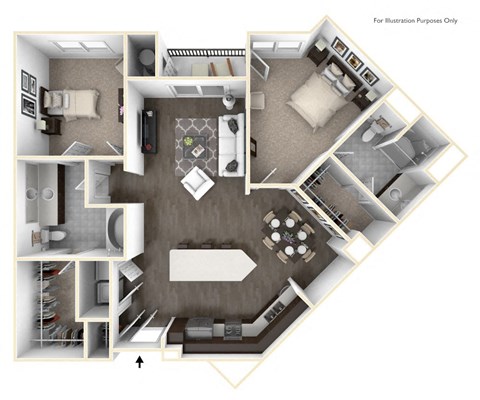 Floor plan for 2 beds, 2 baths, 1192 sqft